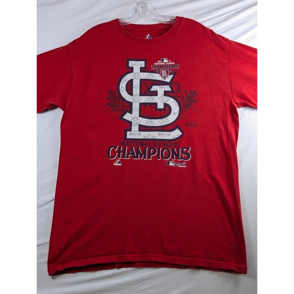 Majestic St Louis Cardinals MLB 2011 NL Champions Mens T-Shirt Red Baseball - Picture 6 of 9